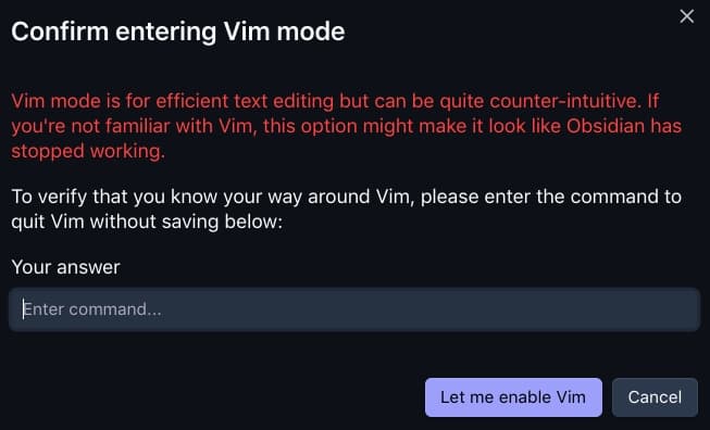 Obsidian with Vim Mode
